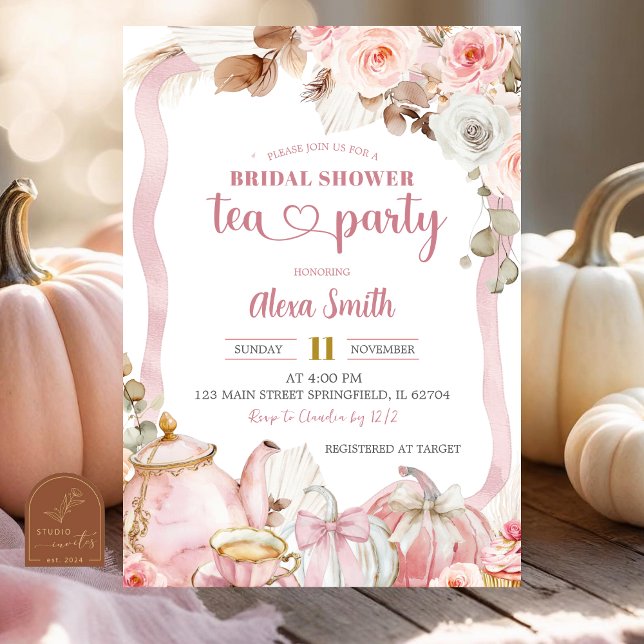 Invitación Fiesta de té boho coquette de calabaza de otoño nu (Subido por el creador)