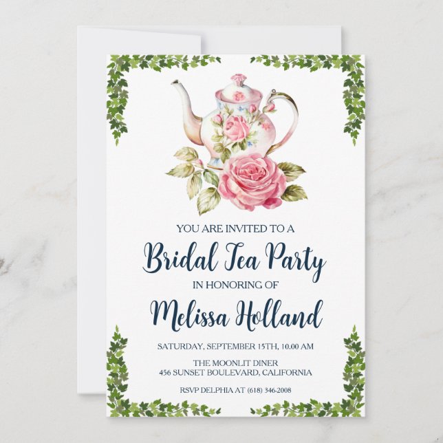 Invitación fiesta de té botánico  ducha de novia (Anverso)