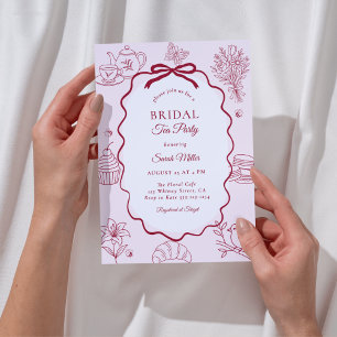 Invitación Fiesta de té caprichosa de color rosa para la desp