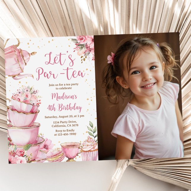 Invitación Fiesta de té Chica de cumpleaños foto floral rosa  (Subido por el creador)