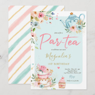Invitación Fiesta de té Chica de cumpleaños Pink & Gold Flora
