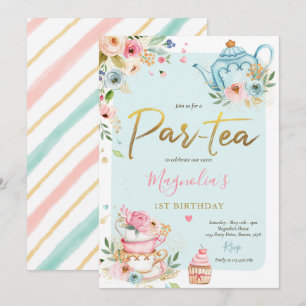 Invitación Fiesta de té Chica de cumpleaños Pink & Gold Flora