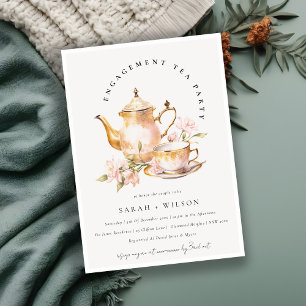 Invitación Fiesta de Té Compromiso de Té Floral de Oro Rosa