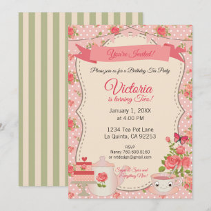 Invitación Fiesta de té con azúcar y especias (Floral rosa)