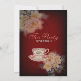 Invitación fiesta de té con Boda floral de peony vintage burg