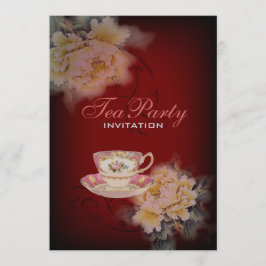 Invitación fiesta de té con Boda floral de peony vintage burg
