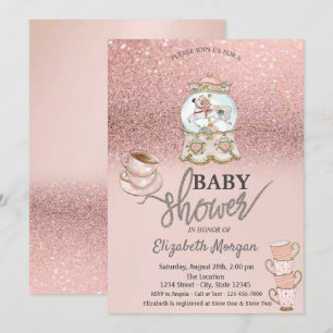 Invitación Fiesta de té con brillo dorado rosa para baby show
