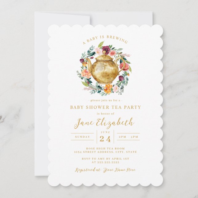 Invitación Fiesta de té con corona para baby shower  (Anverso)