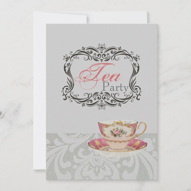 Invitación fiesta de té con ducha de novia adamascado (Anverso)