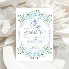 Invitación Fiesta de té con ducha de novia azul de flores de 