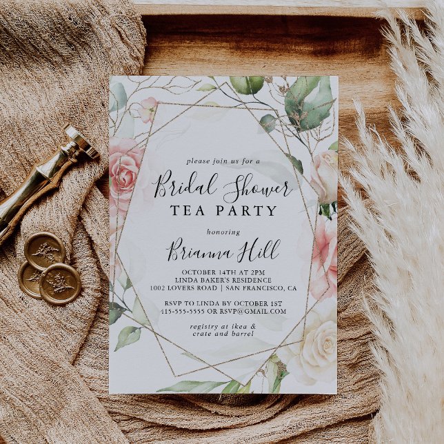 Invitación Fiesta de té con ducha de novia floral de oro geom (Subido por el creador)