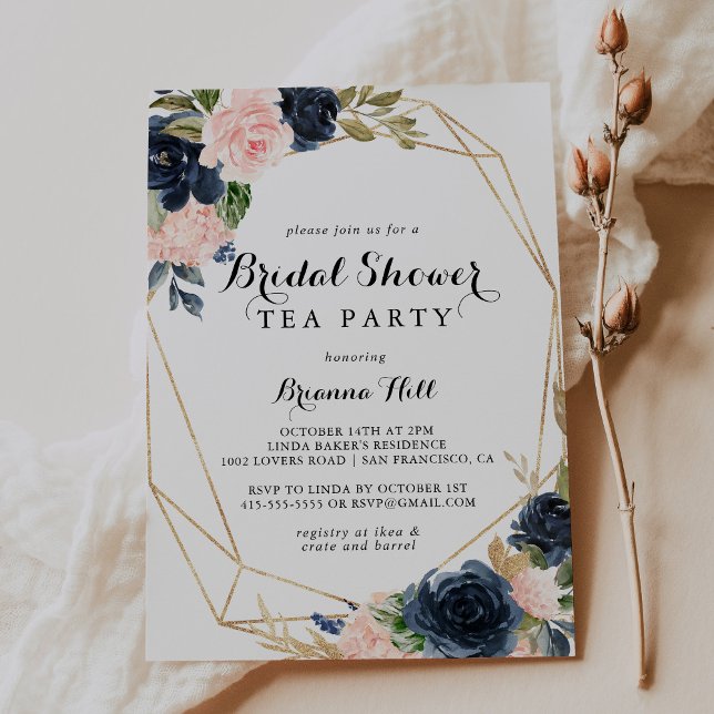 Invitación Fiesta de té con ducha de novia floral geométrica  (Subido por el creador)