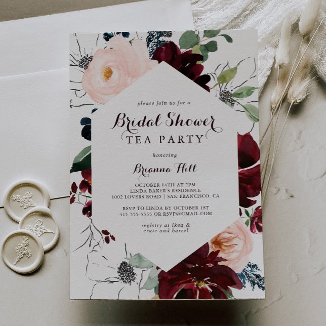 Invitación Fiesta de té con ducha de novia ilustrado con acua (Subido por el creador)