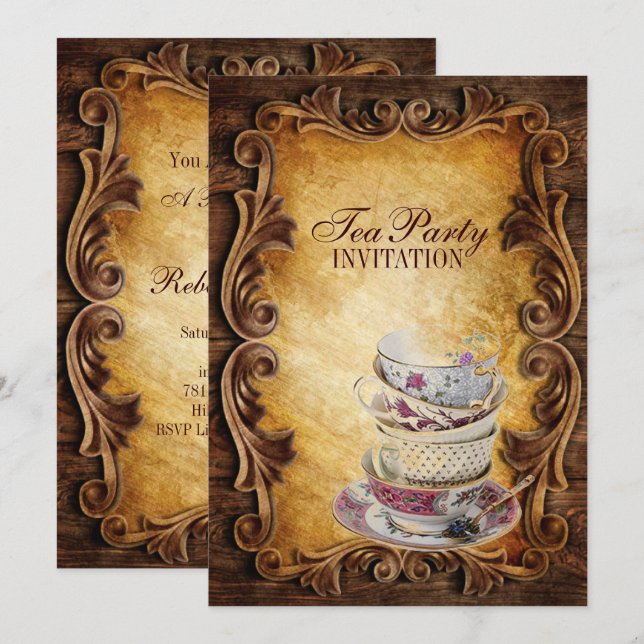 Invitación fiesta de té con ducha de novia rústico rural (Anverso / Reverso)