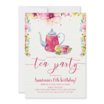 Fiesta de té con flor rosa Cumpleaños