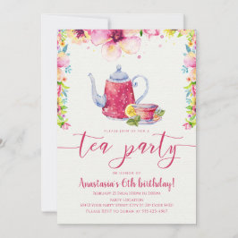 Invitación Fiesta de té con flor rosa Cumpleaños