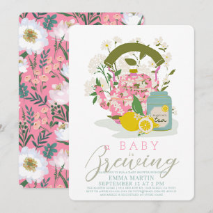Invitación Fiesta de té con flores rosadas para bebe Baby Sho