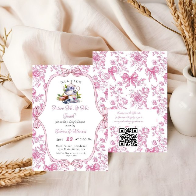 Invitación Fiesta de té con flores silvestres rosadas Ducha e (Subido por el creador)