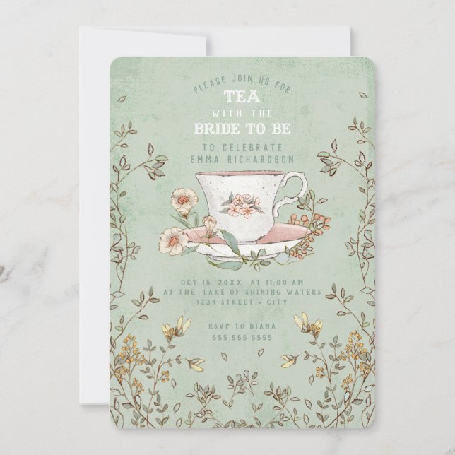 Invitación Fiesta de té con flores silvestres Sage Green Brid (Anverso)