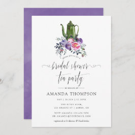 Invitación Fiesta de té con flores violetas y rosas