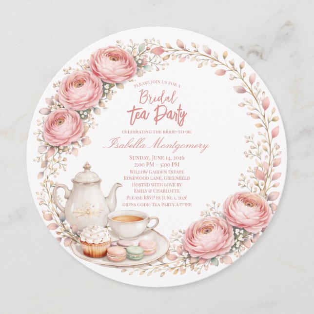 Invitación Fiesta de té con paleta rosa para despedida de sol (Anverso)