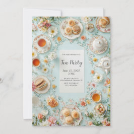 Invitación Fiesta de té con vista superior floral de lujo