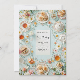Invitación Fiesta de té con vista superior floral de lujo