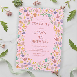 Invitación Fiesta de té Cumpleaños Personalizado Cute Coloros