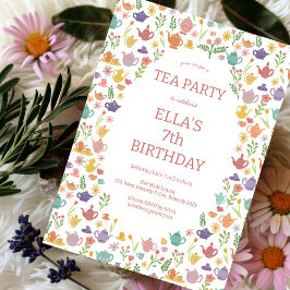 Invitación Fiesta de té Cumpleaños Personalizado Cute Coloros