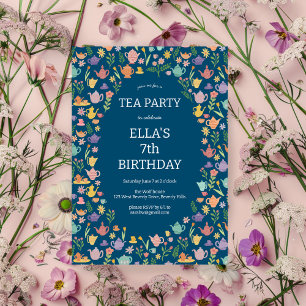 Invitación Fiesta de té Cumpleaños Personalizado Cute Coloros
