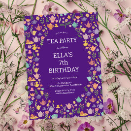 Invitación Fiesta de té Cumpleaños Personalizado Cute Coloros