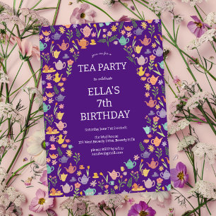 Invitación Fiesta de té Cumpleaños Personalizado Cute Coloros