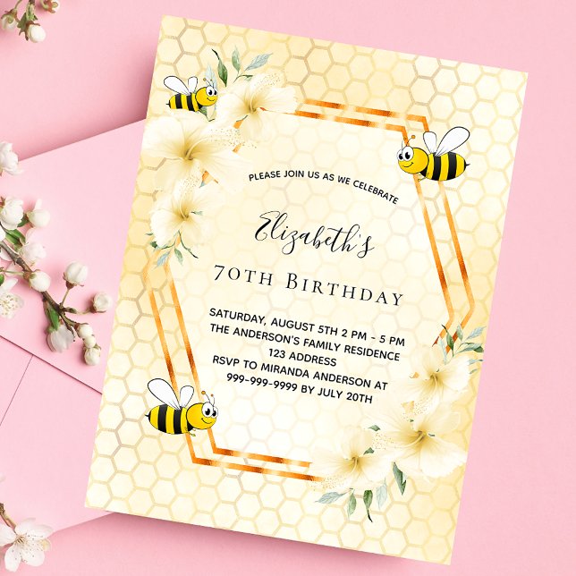 Invitación fiesta de té de 70 años abejorros abejorros (Subido por el creador)