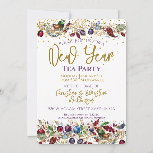 Invitación Fiesta de té de Año Nuevo (Anverso)