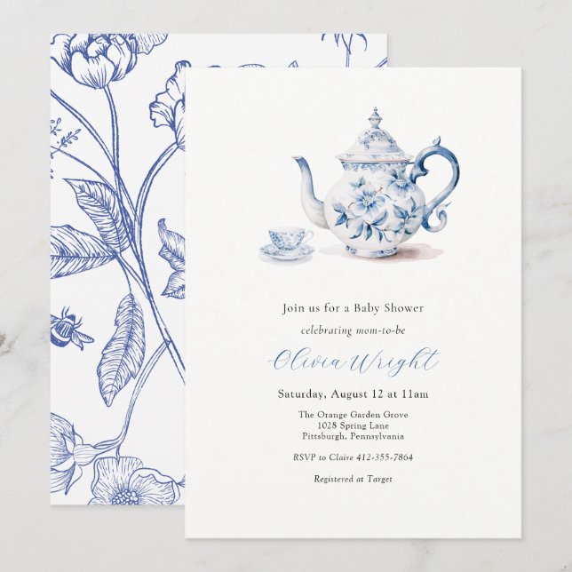 Invitación Fiesta de té de Baby Shower (Anverso / Reverso)