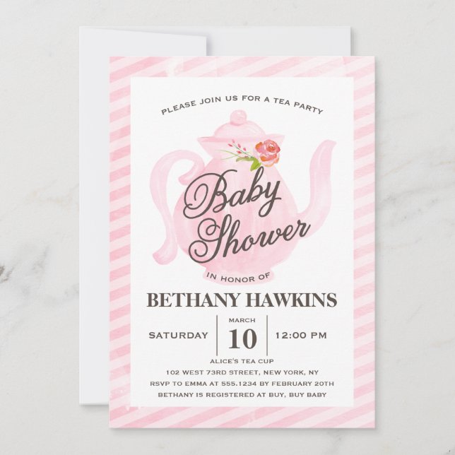 Invitación Fiesta de té de Baby Shower | Baby Shower (Anverso)