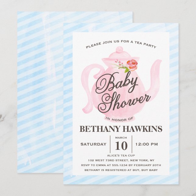 Invitación Fiesta de té de Baby Shower | Baby Shower (Anverso / Reverso)