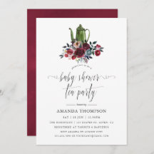 Fiesta de té de baby shower boho chic burgundy y n