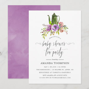 Invitación Fiesta de té de Baby Shower con acuarela floral de