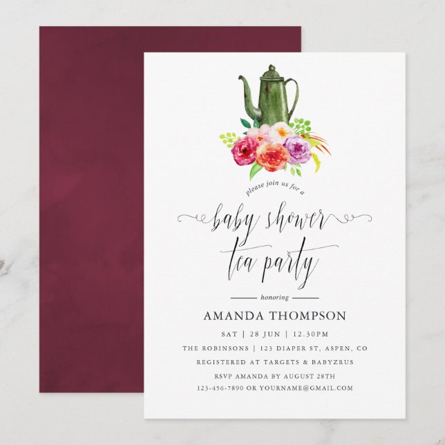 Invitación Fiesta de té de Baby Shower con encanto rústico vi (Anverso / Reverso)