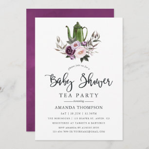 Invitación Fiesta de té de Baby Shower con terciopelo profund