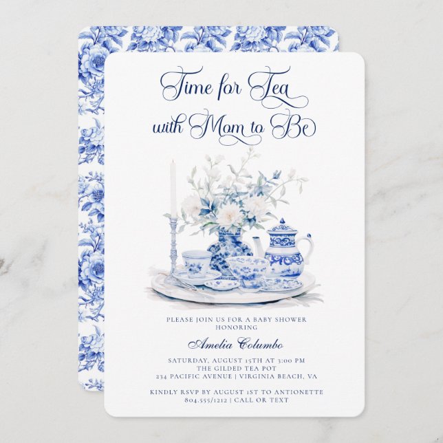 Invitación Fiesta de té de Baby Shower de la asamblea de Chin (Anverso / Reverso)