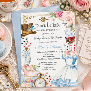 Invitación Fiesta de té de baby shower floral de Alicia en el
