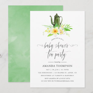Invitación Fiesta de té de Baby Shower floral exótica frangip