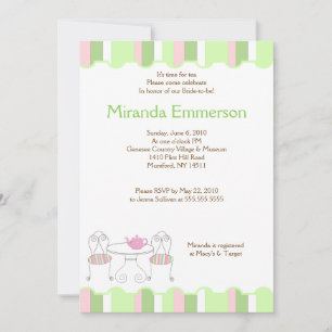 Invitación Fiesta de té de banda verde Teapot Bridal Shower
