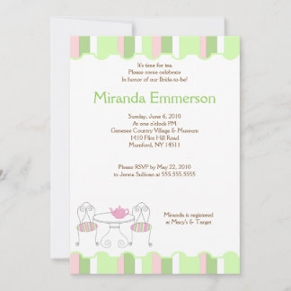 Invitación Fiesta de té de banda verde Teapot Bridal Shower