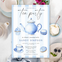 Fiesta de té de bebé en azul acuarela Baby Shower