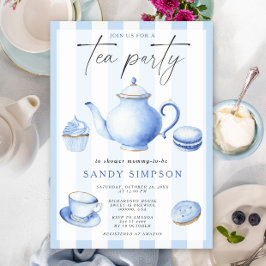 Invitación Fiesta de té de bebé en azul acuarela Baby Shower