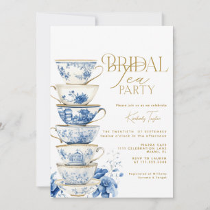 Invitación Fiesta de té de boda Chinoiserie Azul Despedida de