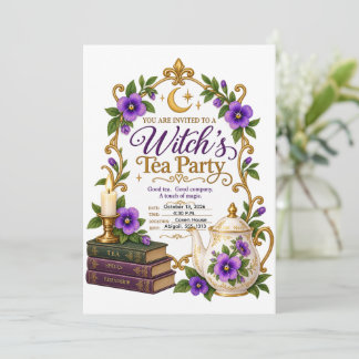 Invitación Fiesta de té de bruja violeta elegante personaliza